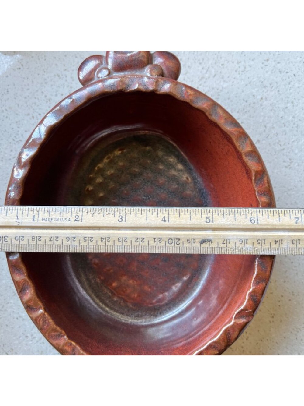 Signed Casserole Dish Brick Red Ceramic Applied Handles 9.75" x 6.5" x 3" Gift - Picture 8 of 10